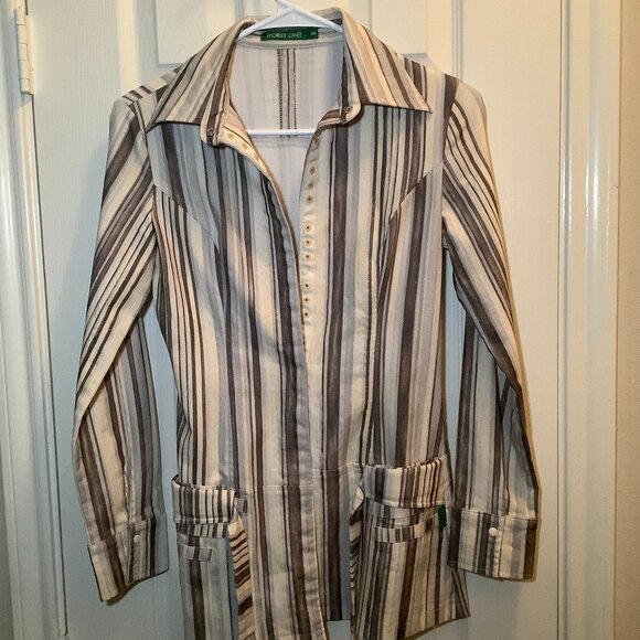 Point One Vintage 70's Shacket w belt brown, cream & light blue - Picture 1 of 4